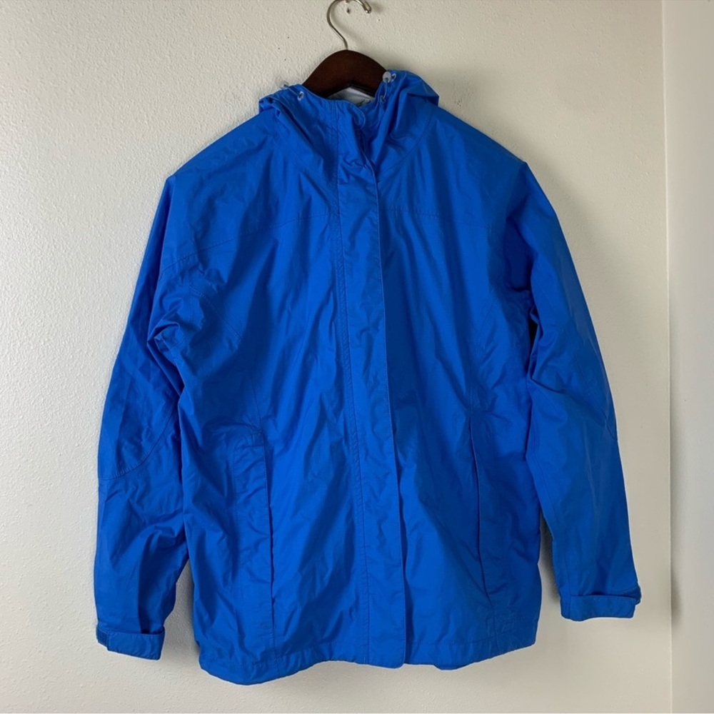 blue L.L. Bean Jacket Size Medium zipper pockets wind breaker hood 100% nylon